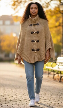 Michael Kors Chunky Knit Toggle Cardigan Cape XS Oversized Zip Quiet Luxury